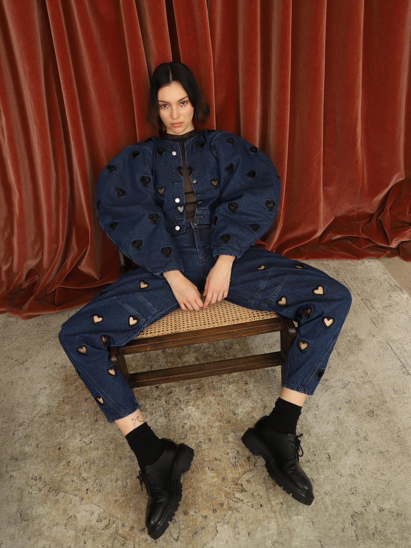 Mini Hearts Barrel Pants Blue