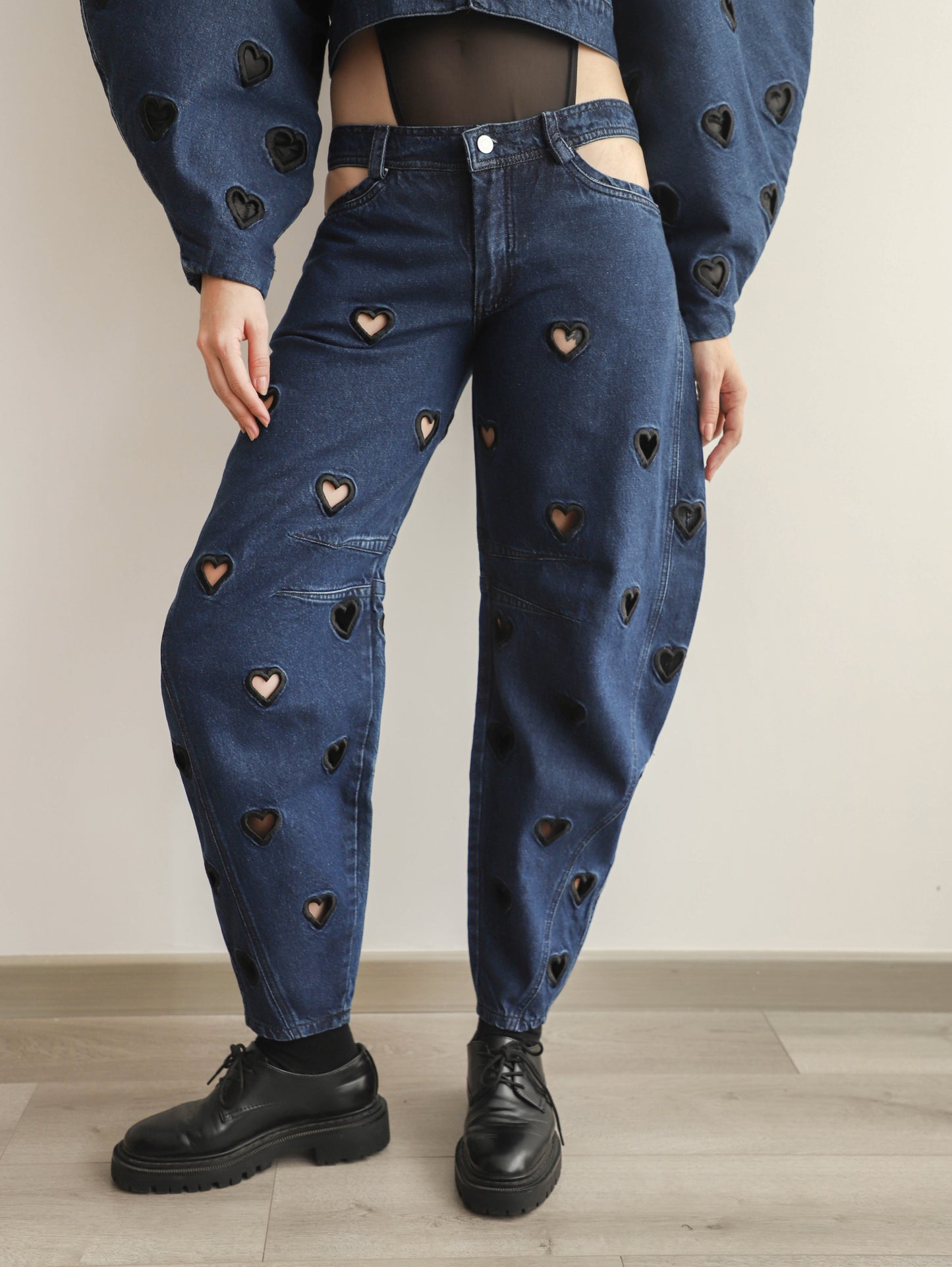 Mini Hearts Barrel Pants Blue