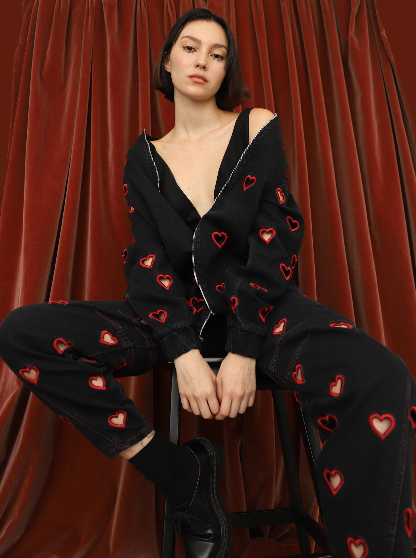 Bomber Hearts Jacket Black