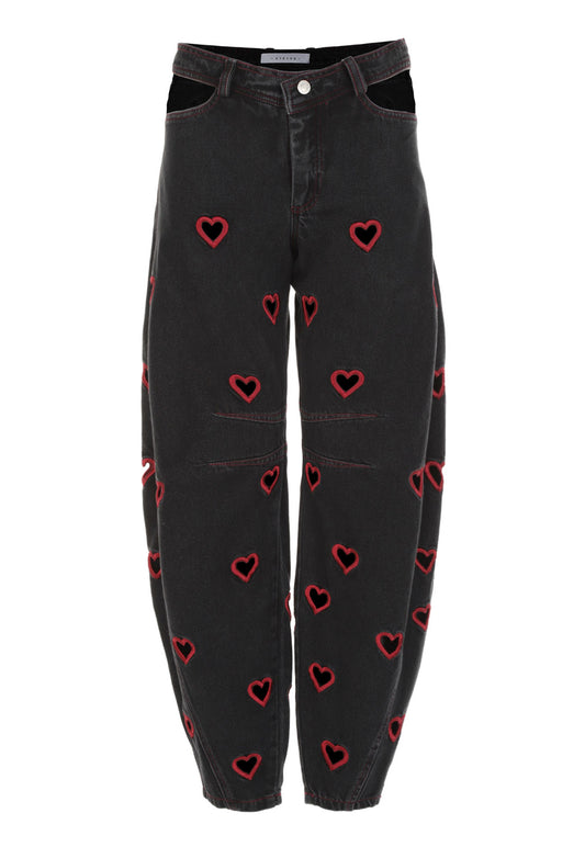 Mini Hearts Barrel Pants Black