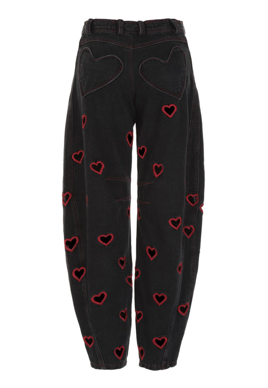 Mini Hearts Barrel Pants Black