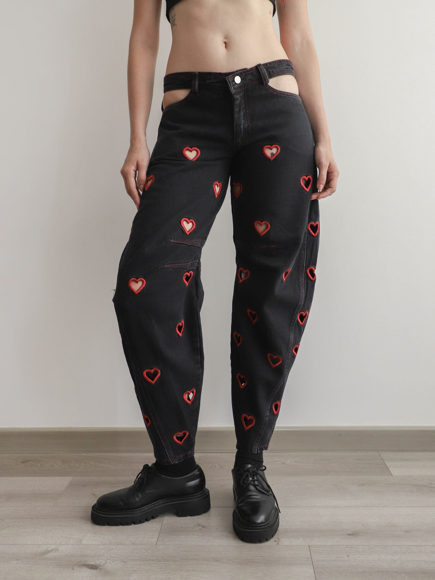 Mini Hearts Barrel Pants Black