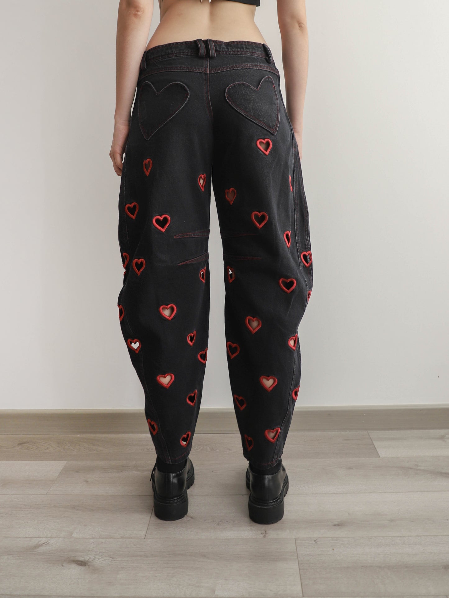 Mini Hearts Barrel Pants Black